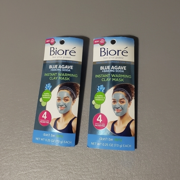 3/$15 new biore one minute mask blue agave + baking soda clasy mask lot of 2 - Picture 1 of 6